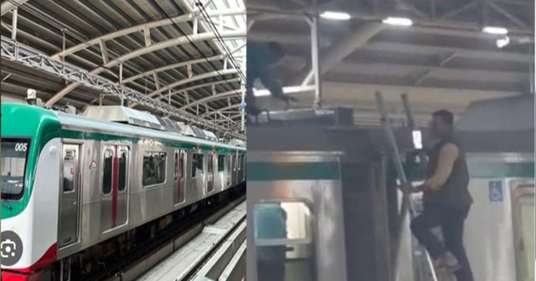 মেট্রোরেলের ছাদে যাত্রী, ট্রেন চলাচল বন্ধ